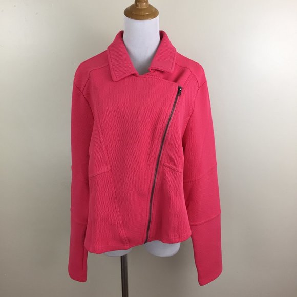 NWT TORRID Bright Dark Pink Textured Asymmetric Zipper Moto Jacket - Picture 6 of 10